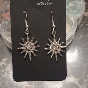 Silver Starburst Dangle Earrings - Women Jewelry